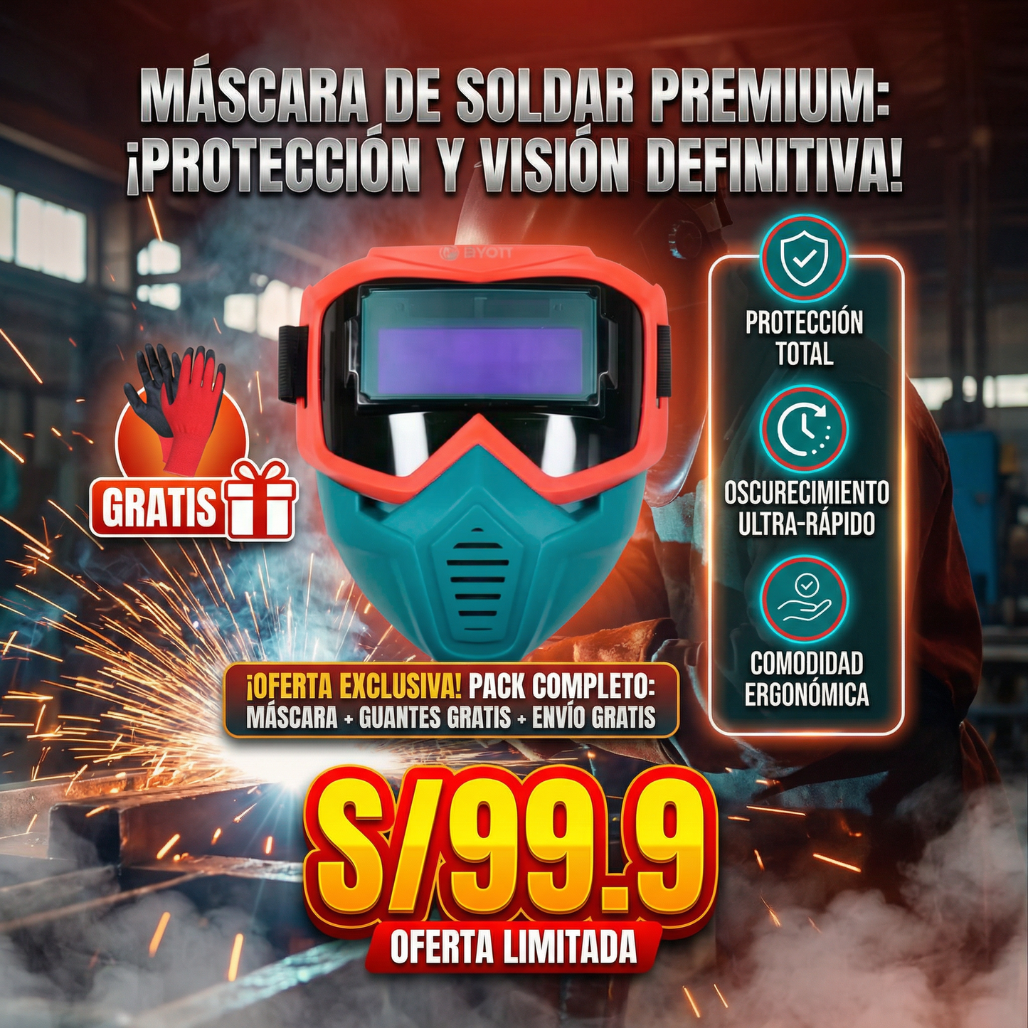 MASCARA DE SOLDAR PREMIUM + GUANTE DE REGALO GRATIS