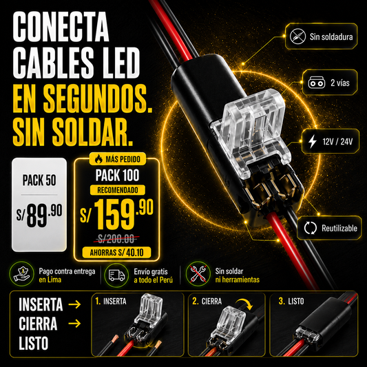 Conector Rápido para Cables LED Sin Soldadura - 2 Vías (12V/24V)