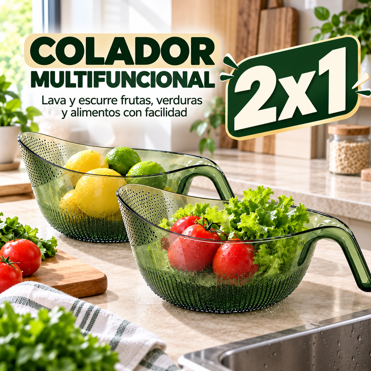 Colador Multifuncional 2X1 - Escurre y Lava