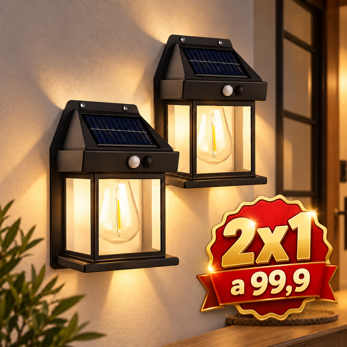 Lampara de Luz con Panel Solar y Sensor de Movimiento 2X1